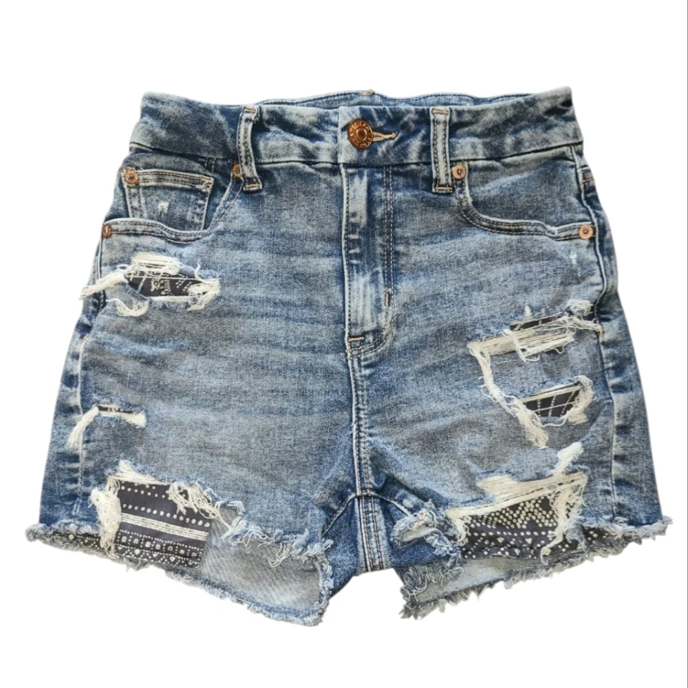 Women's AE Next Level Stretch Curvy Hi Rise Shortie Size 0 Distressed Shorts! - Picture 3 of 14